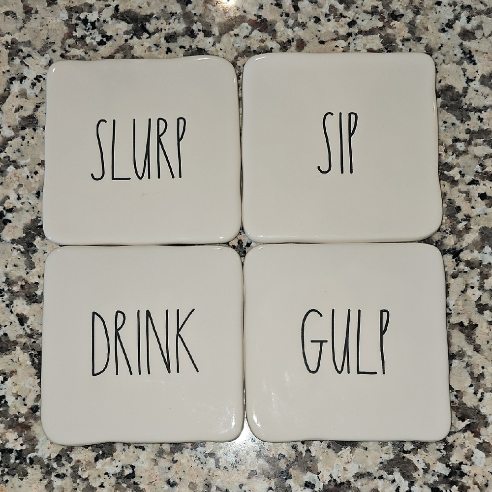Rae Dunn Cream Ceramic Coasters set of 4 with Black Lettering
